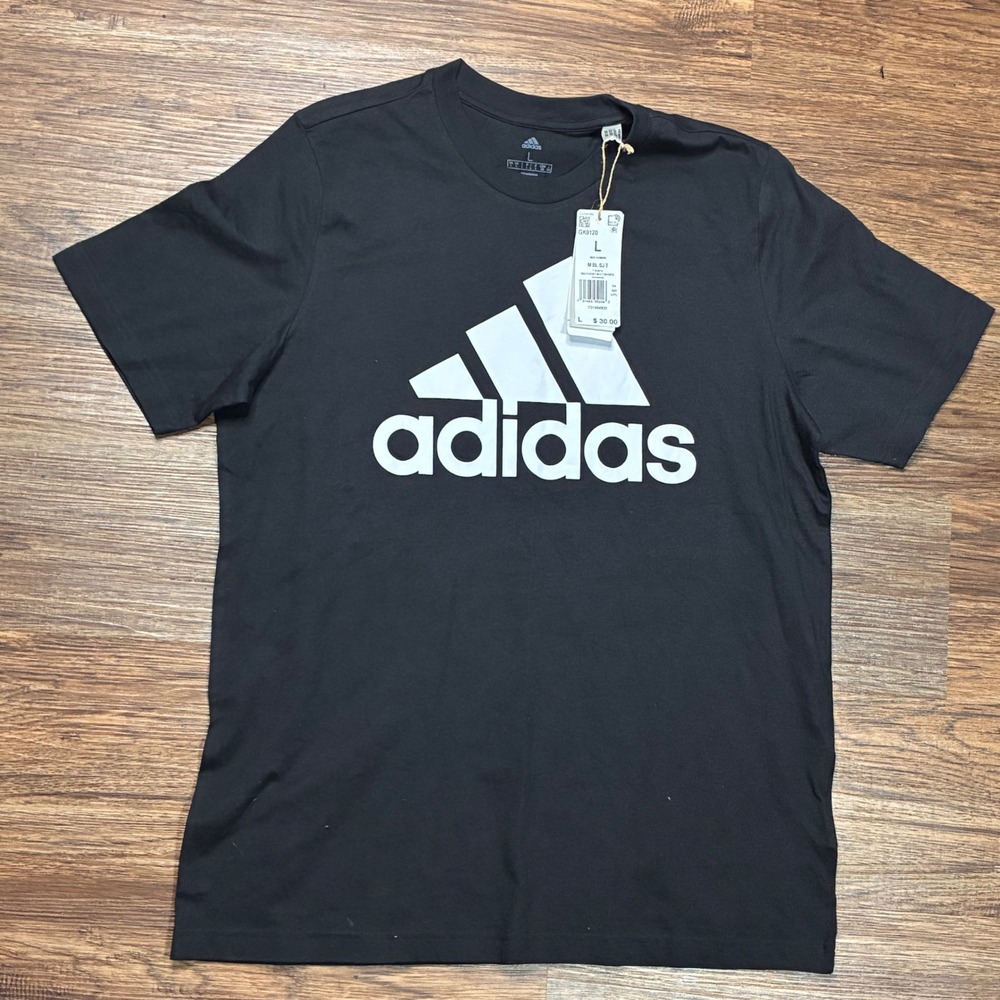 Adidas Big Logo T-Shirt Mens Large Black NWT Short Sleeve Cotton GK9120